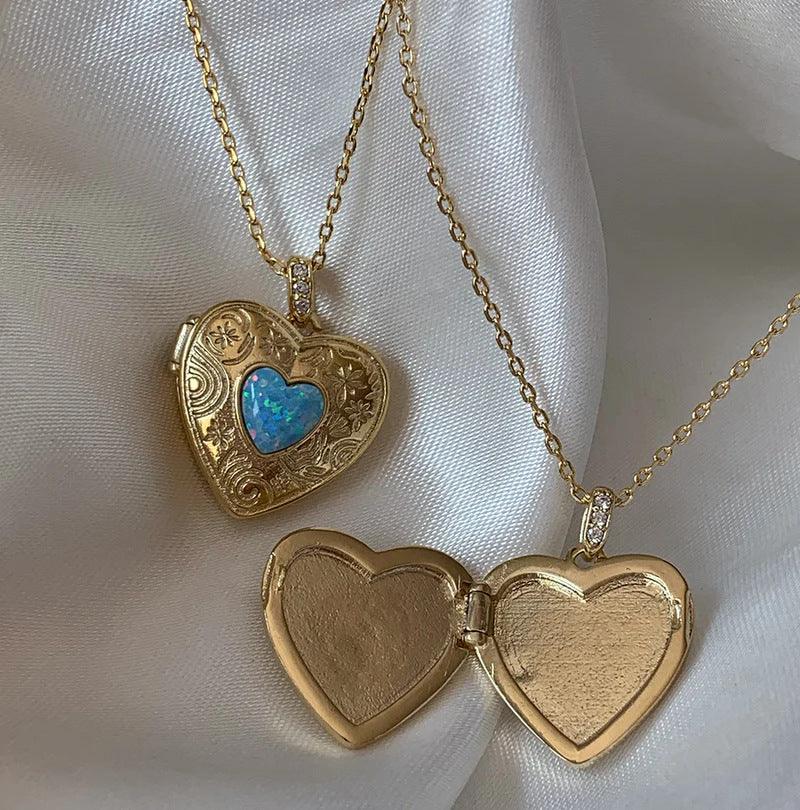 18K Gold Vintage Heart Album Locket Necklace