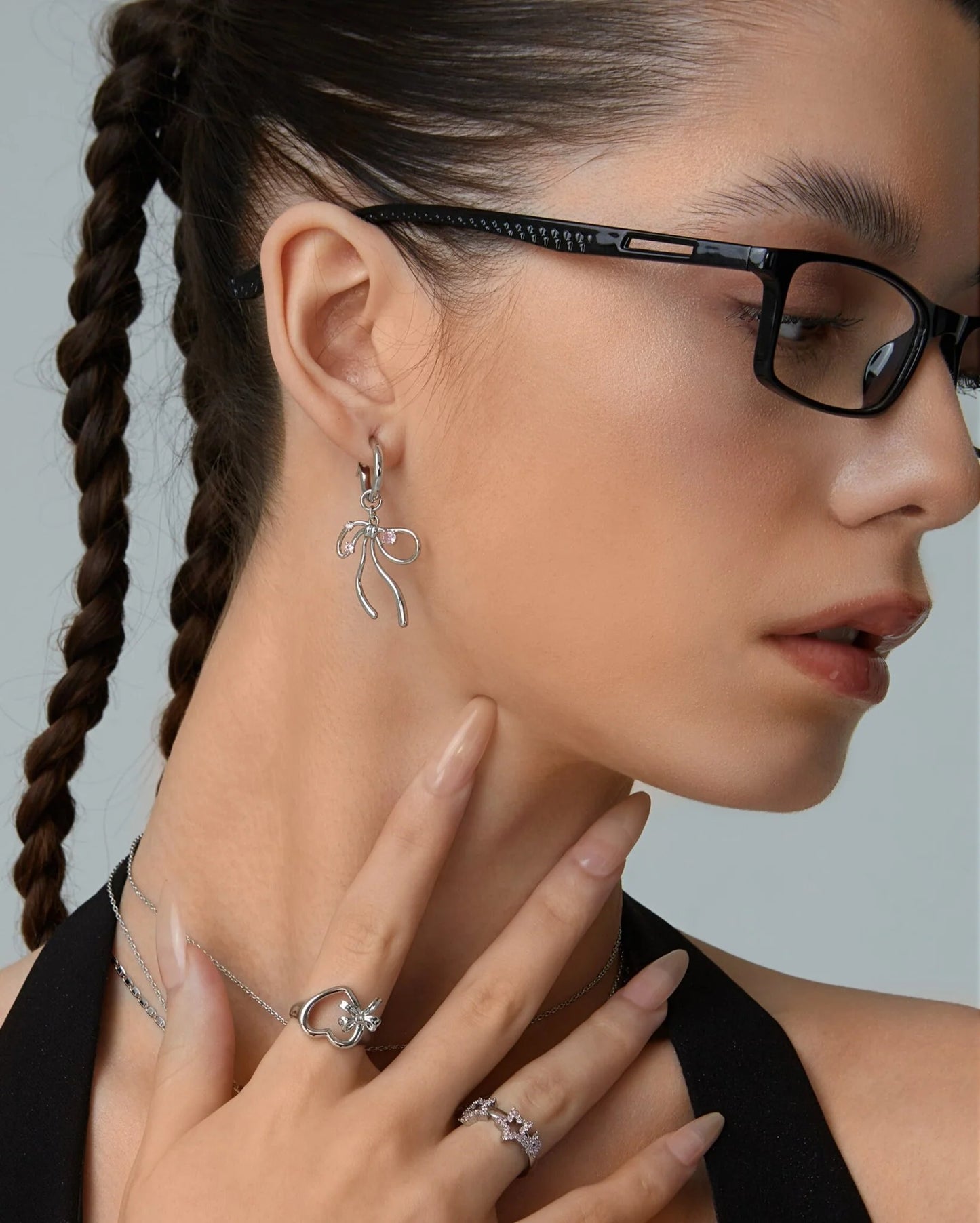 Plot Twist Earrings in Pink Silver