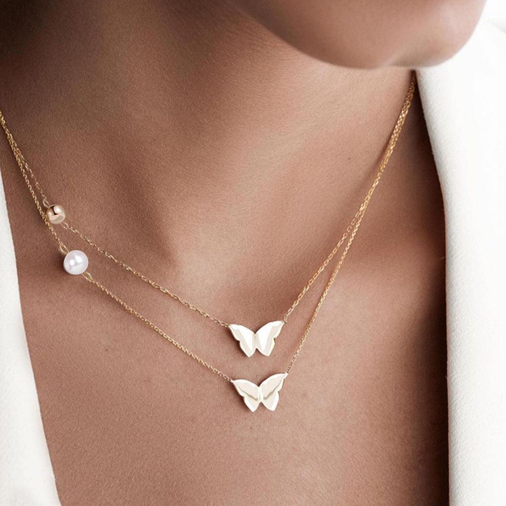 Gold Tone Butterfly Necklace