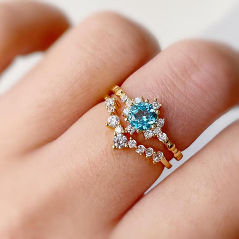 18K Aqua Round Cut Ring