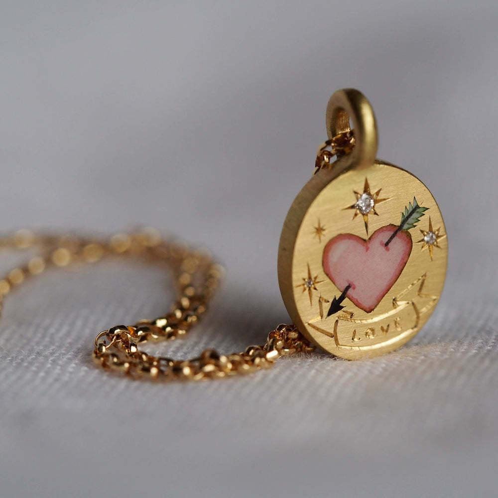 18K Gold Cupid Heart Vintage Necklace