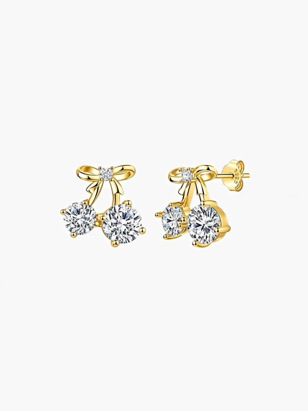 Chérry bow and round moissanite cherry stud earrings in S925 sterling silver