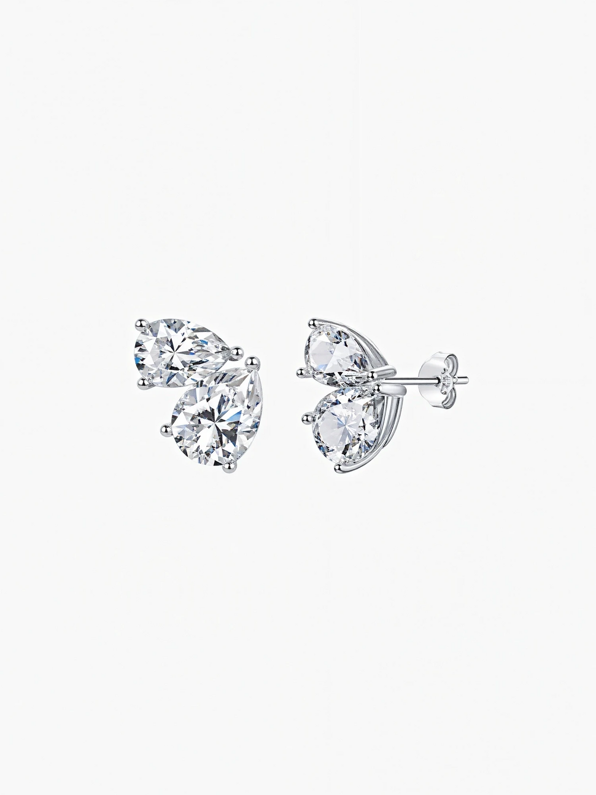 Lior stacked pear and round cut moissanite toi et moi studs in S925 sterling silver, alternate view 4