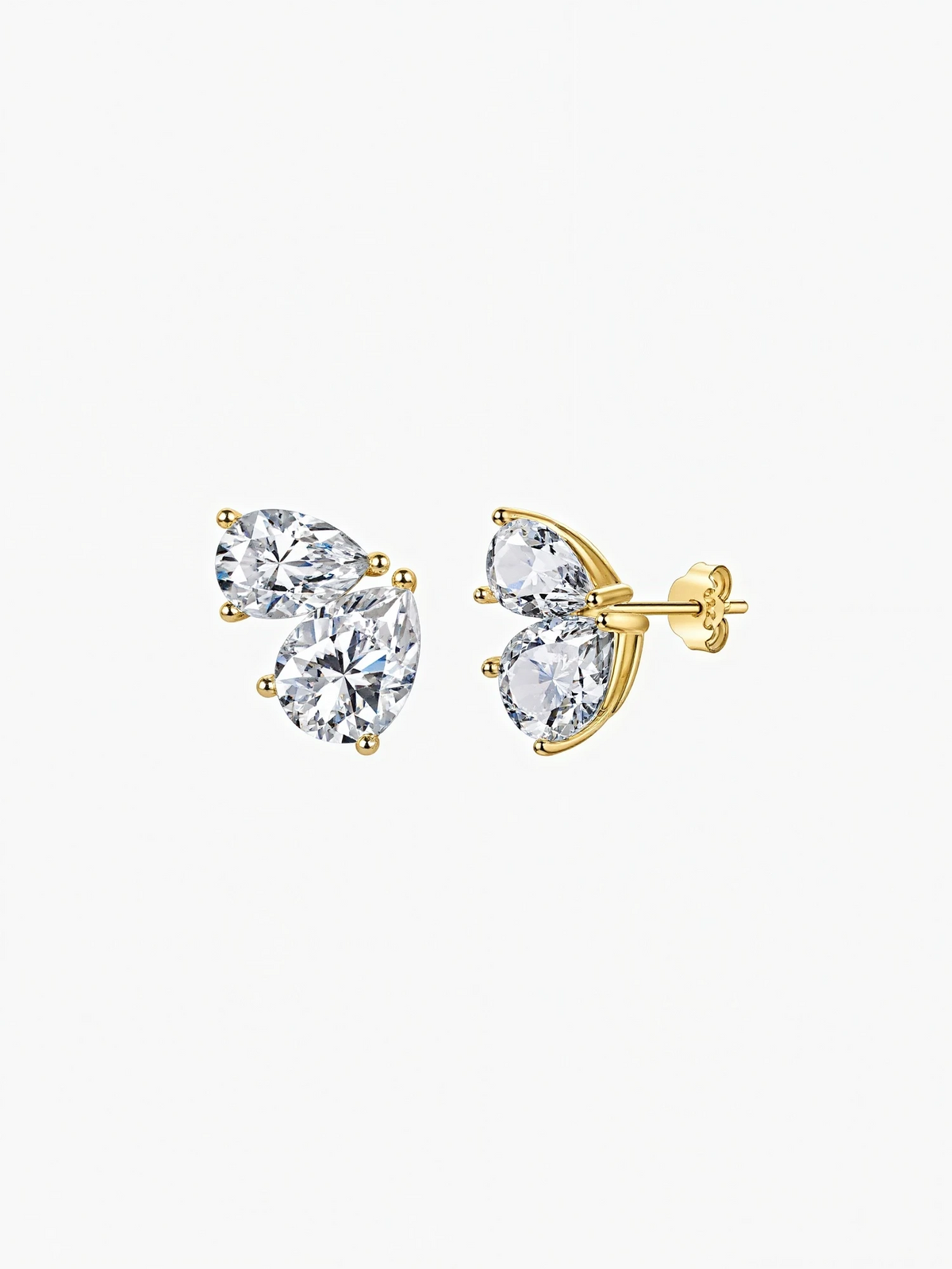 Lior stacked pear and round cut moissanite toi et moi studs in S925 sterling silver