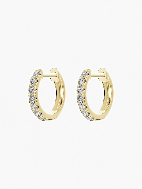 Leni round moissanite huggie hoop earrings in 10K solid gold