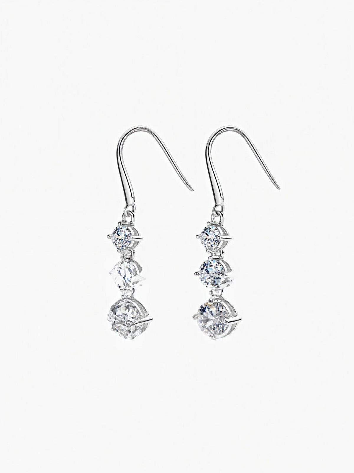 Coralie three stone moissanite drop earrings in S925 sterling silver, alternate view 5