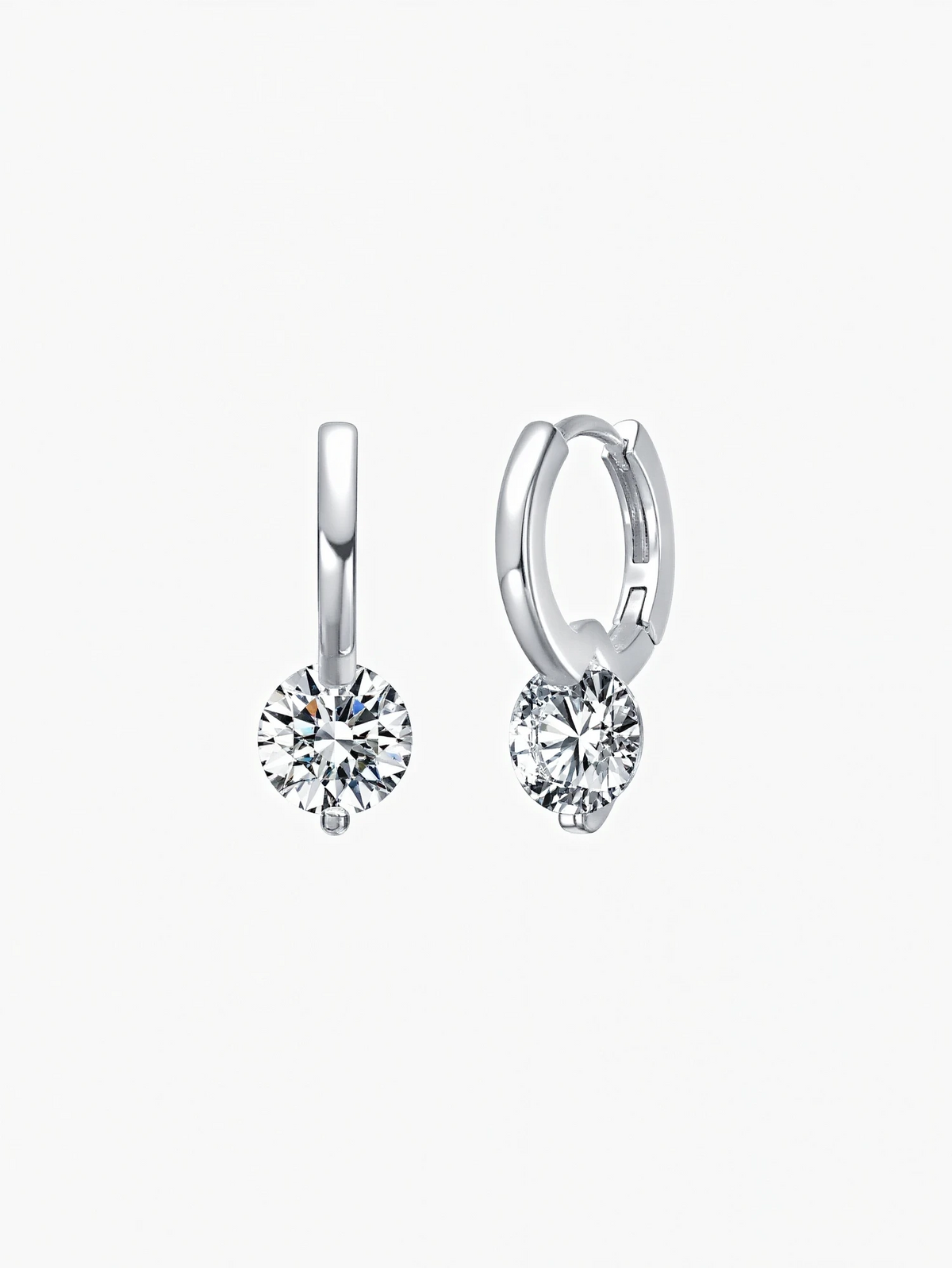 Nia round cut moissanite drop huggie earrings in S925 sterling silver, alternate view 4