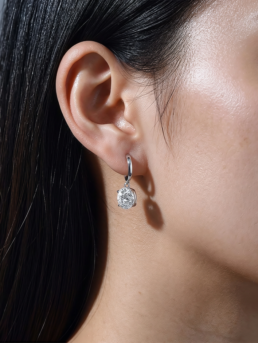 Nori linear moissanite drop earrings in S925 sterling silver, alternate view 2