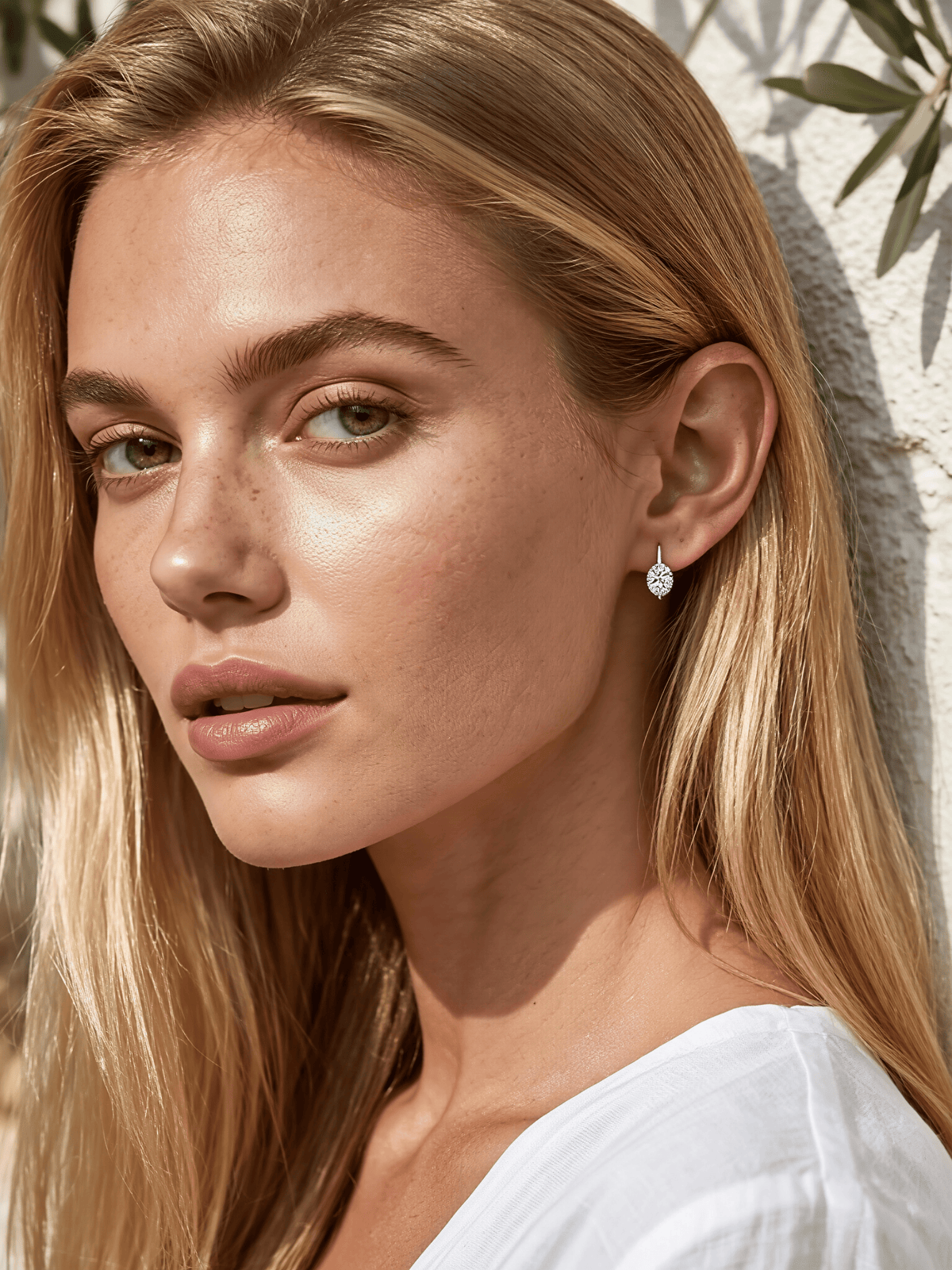Zuri oval cut moissanite drop huggie earrings in S925 sterling silver, alternate view 2