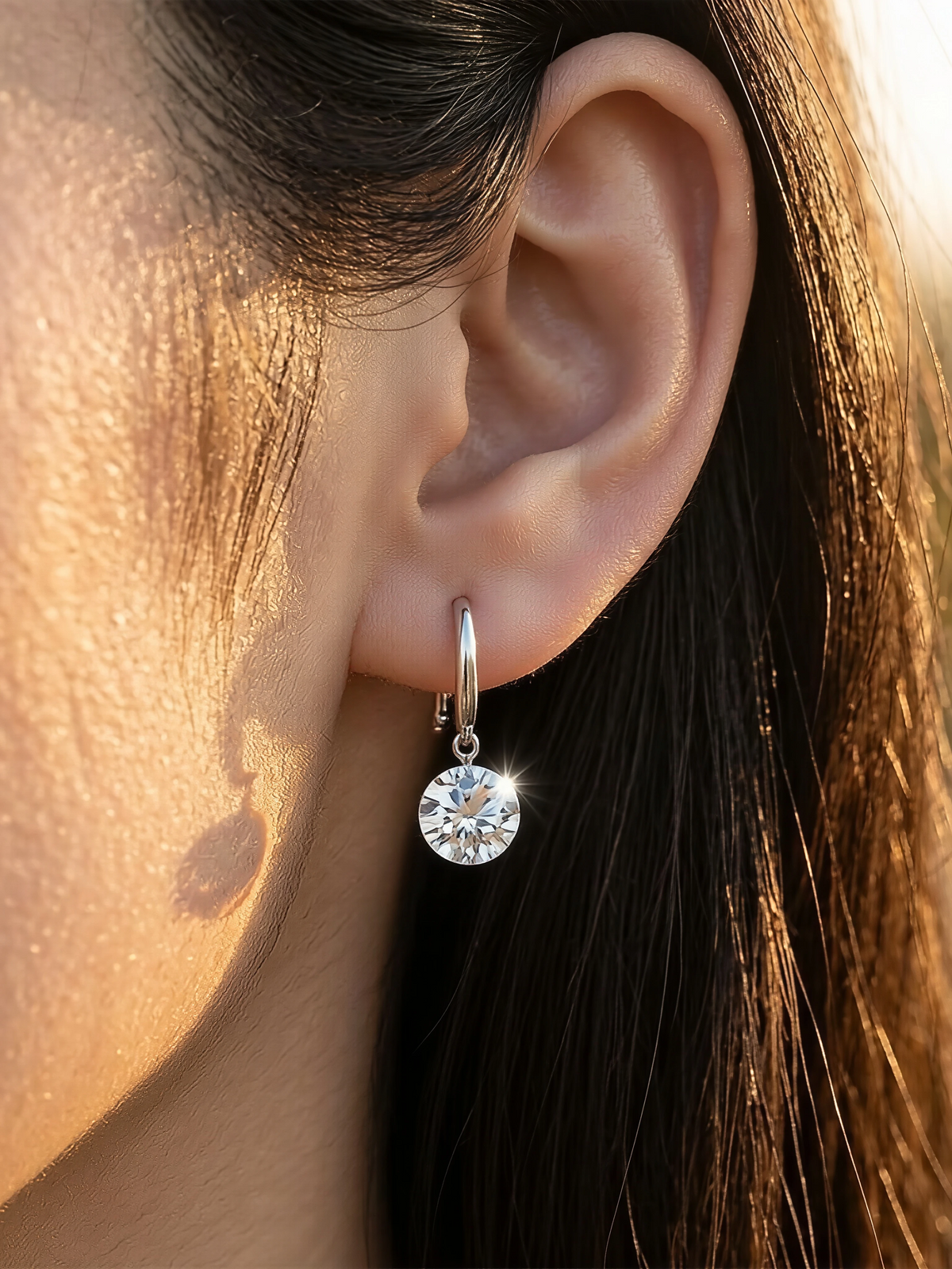 Yara round cut moissanite hook drop earrings in S925 sterling silver, alternate view 2