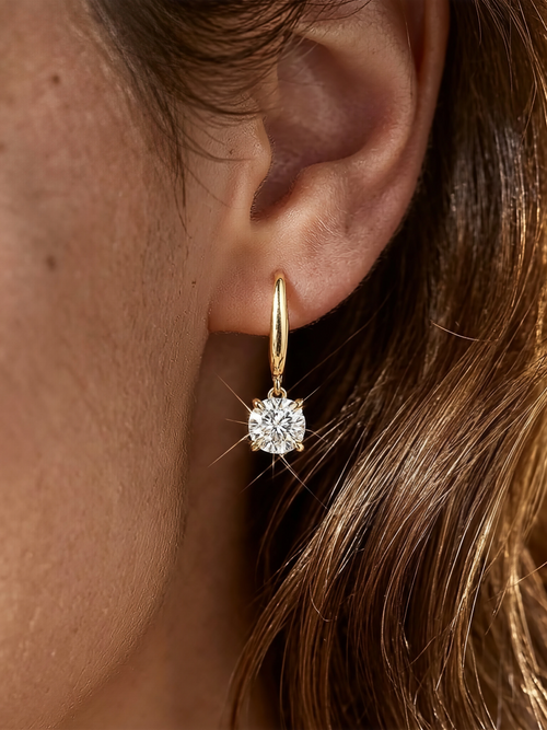 Aela round cut moissanite drop earrings in S925 sterling silver, alternate view 2
