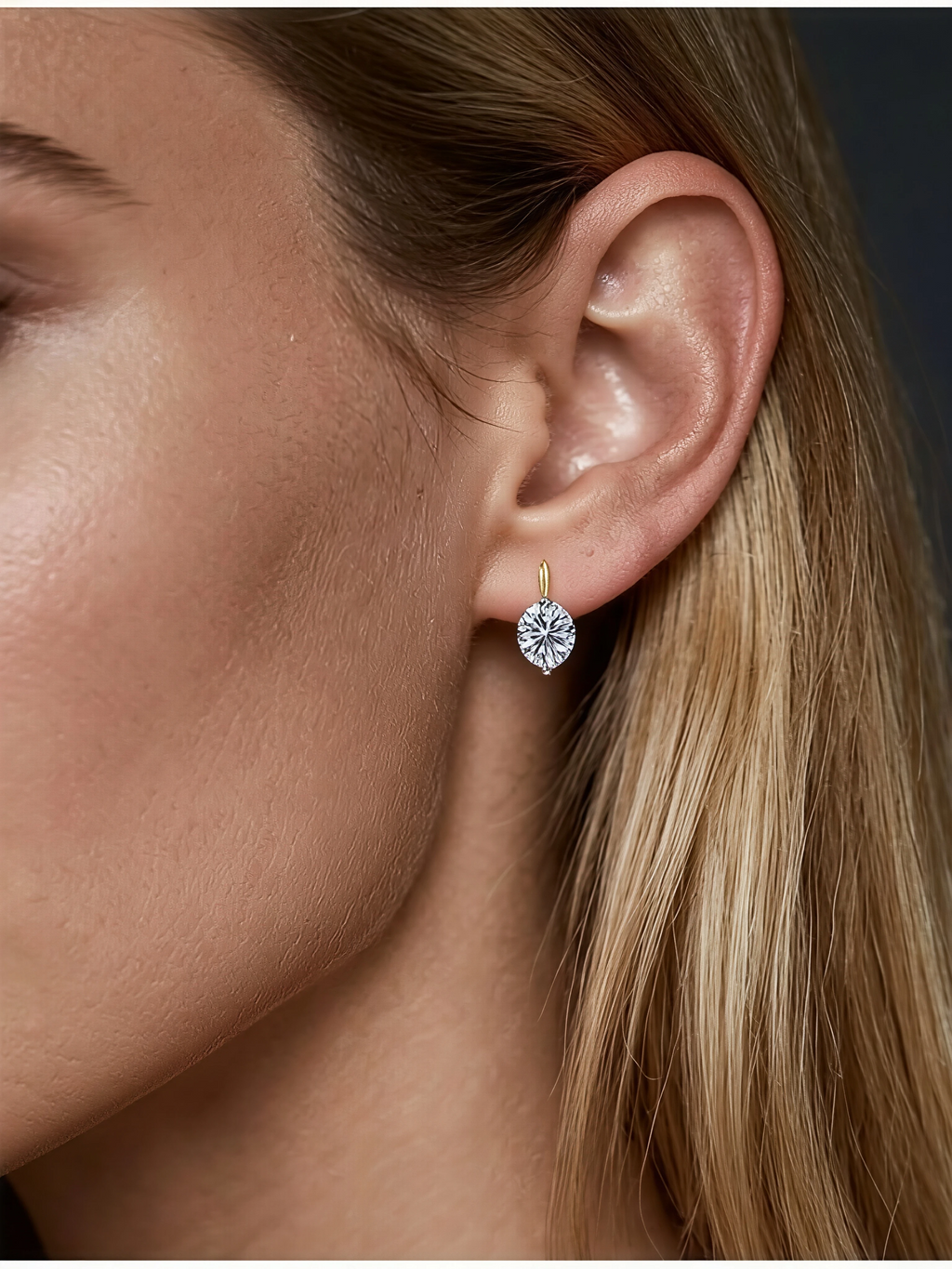 Zuri oval cut moissanite drop huggie earrings in S925 sterling silver, alternate view 3