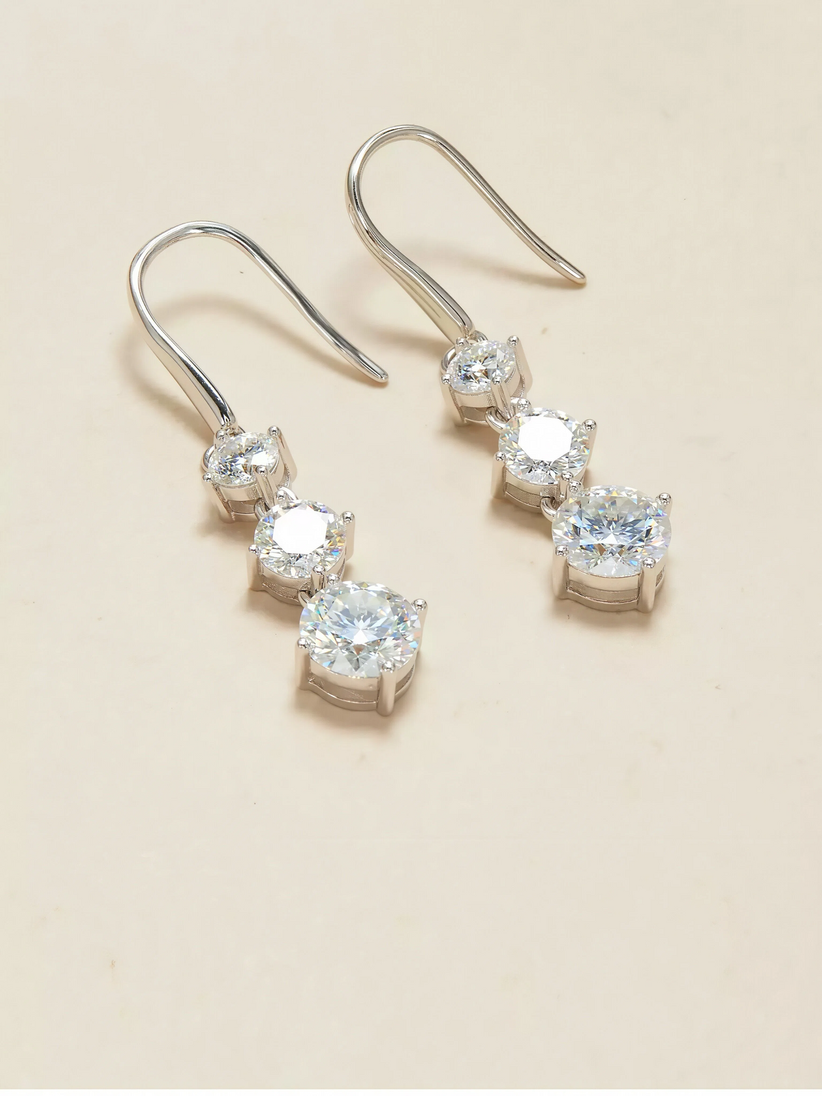 Coralie three stone moissanite drop earrings in S925 sterling silver, alternate view 3