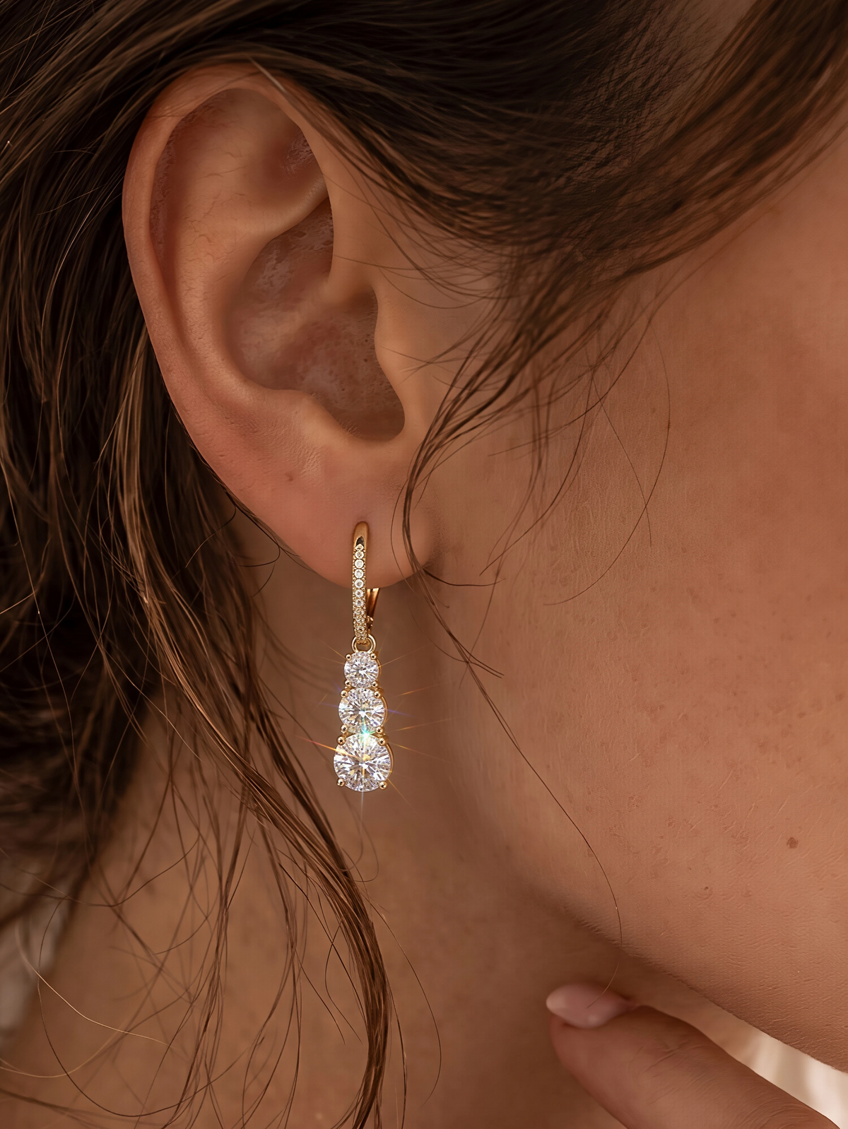 Margaux long moissanite drop earrings in S925 sterling silver, alternate view 2