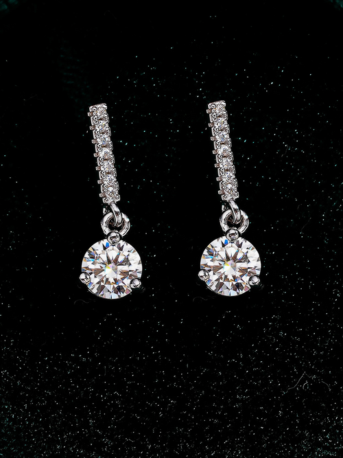 Bella round cut moissanite drop hoop earrings in S925 sterling silver, alternate view 5