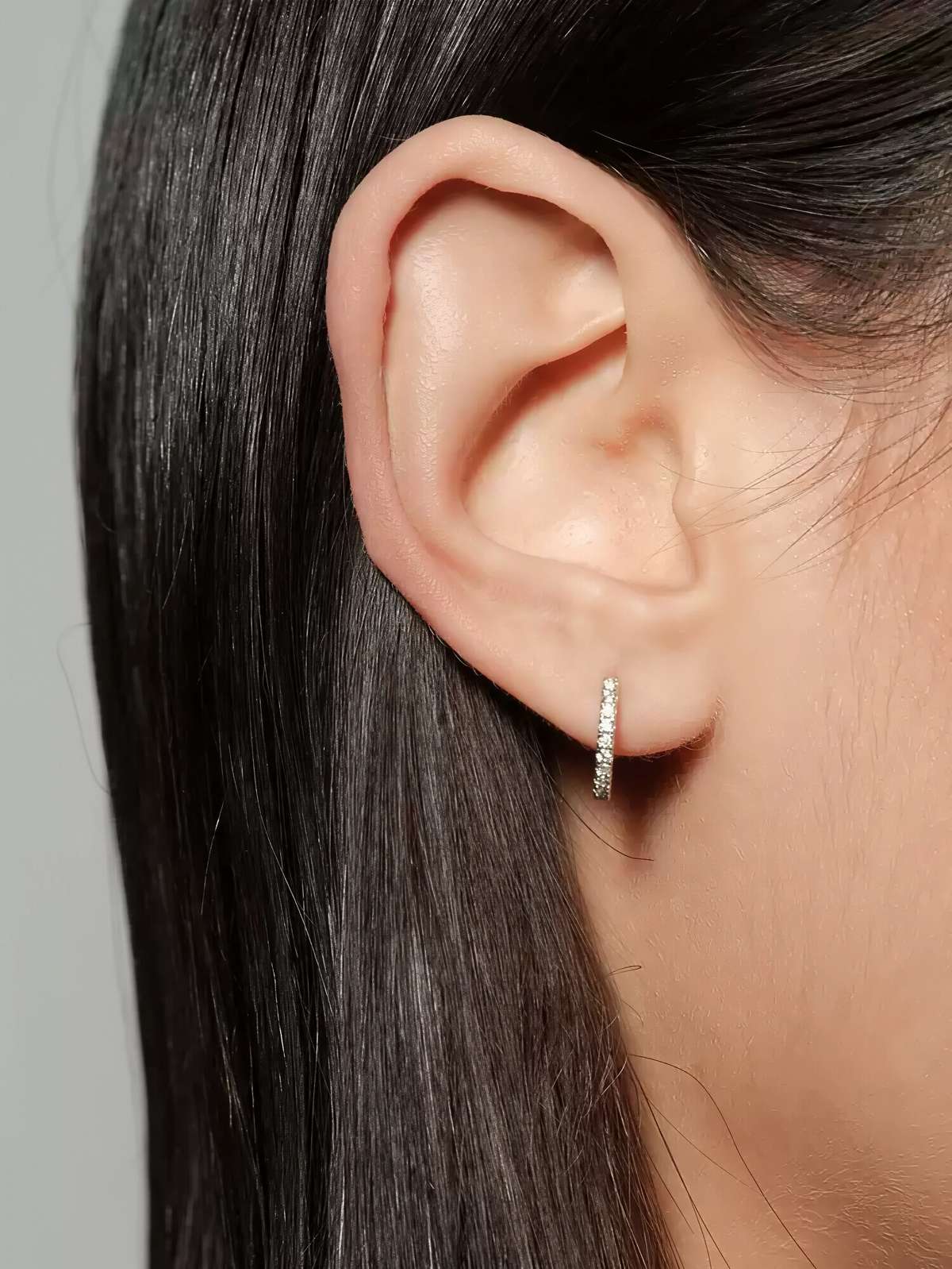 Promises pavé moissanite huggie hoop earrings in S925 sterling silver, alternate view 6