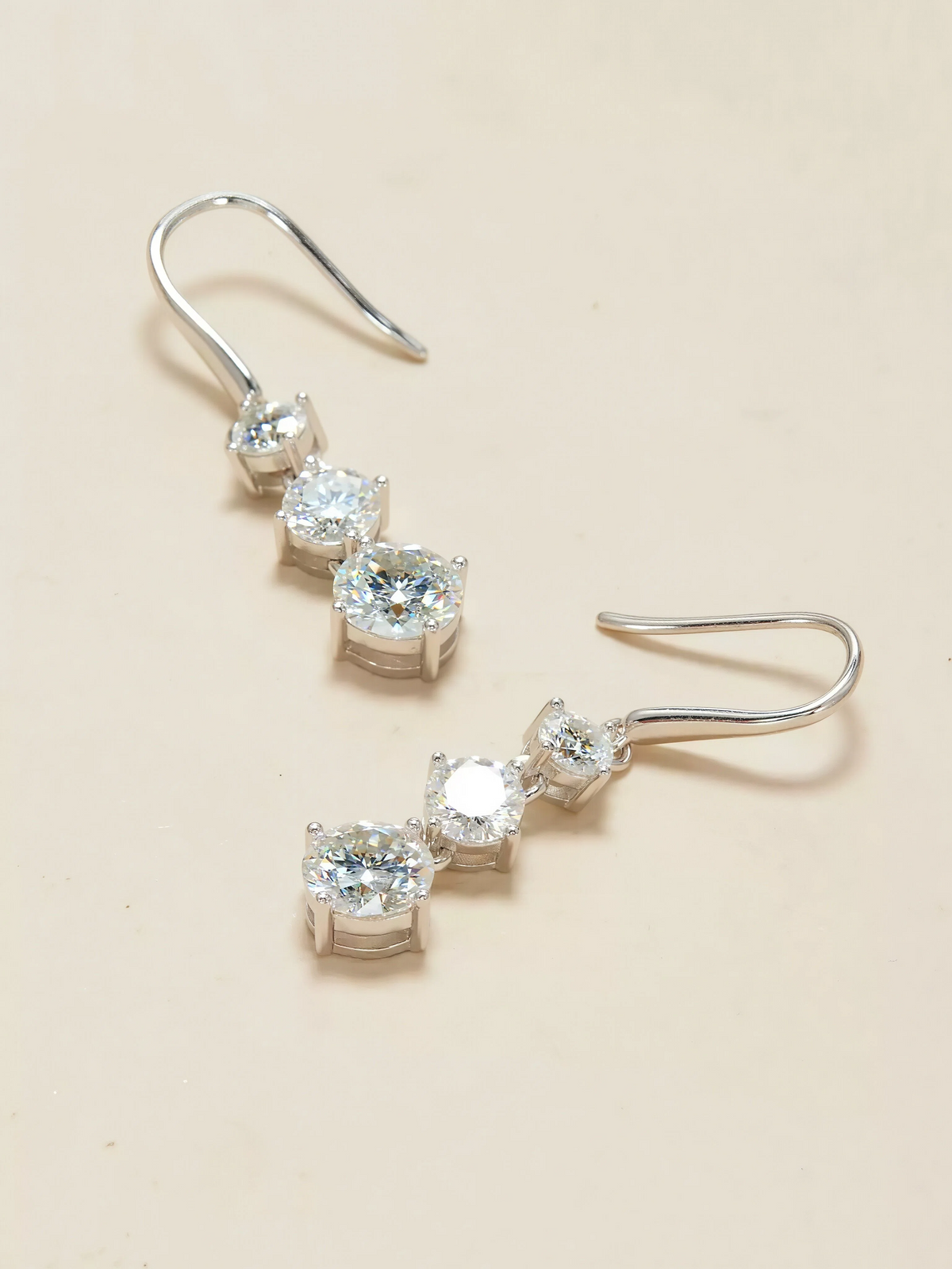 Coralie three stone moissanite drop earrings in S925 sterling silver, alternate view 4