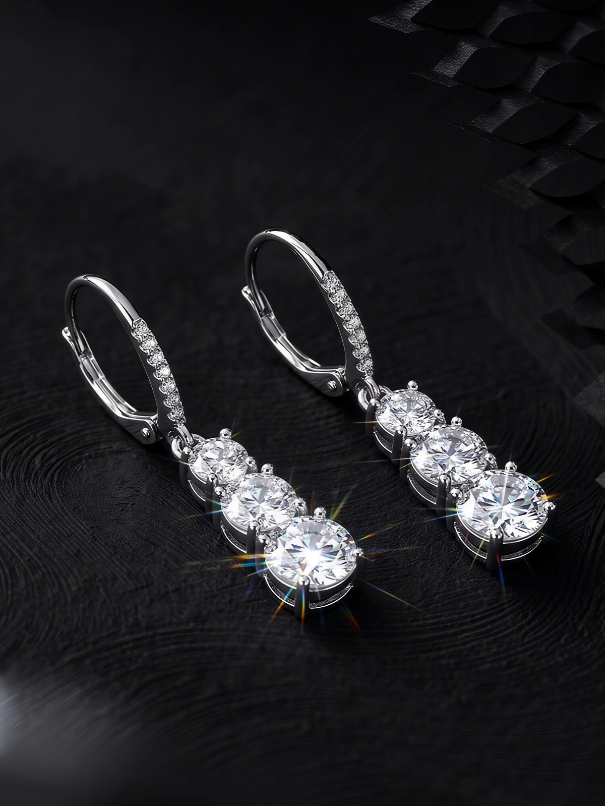 Margaux long moissanite drop earrings in S925 sterling silver, alternate view 5