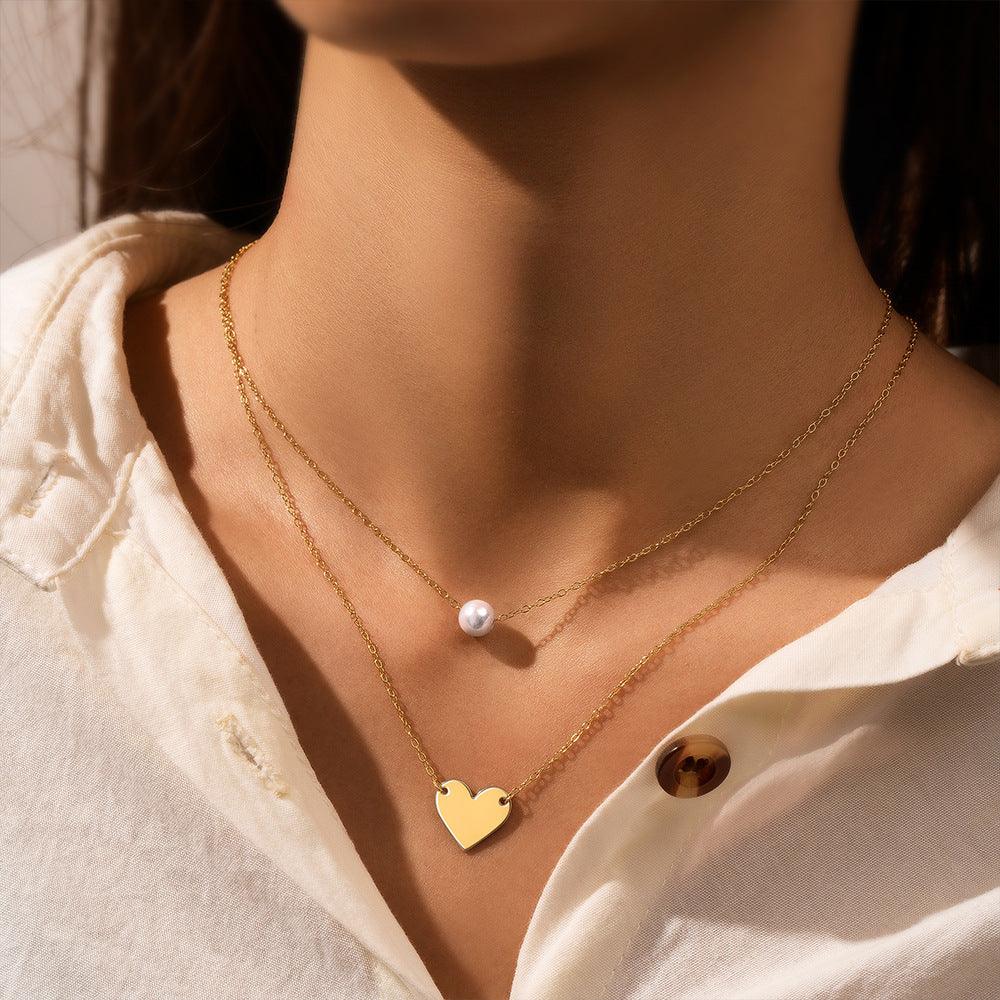 Pearl Heart Layered Necklace