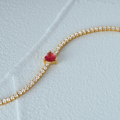 Rose Red Heart Tennis Bracelet