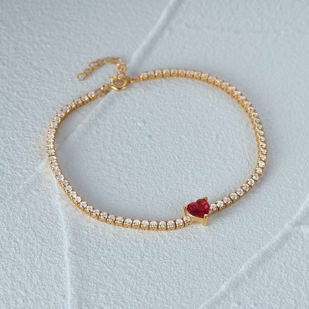 Rose Red Heart Tennis Bracelet